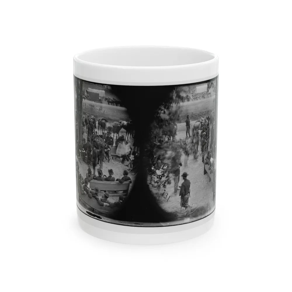 Massaponax Church, Va. Council Of War Gen. Ulysses S. Grant (Left End Of Bench Nearest Tree) Writing A Dispatch (U.S. Civil War) White Coffee Mug-11oz-Go Mug Yourself