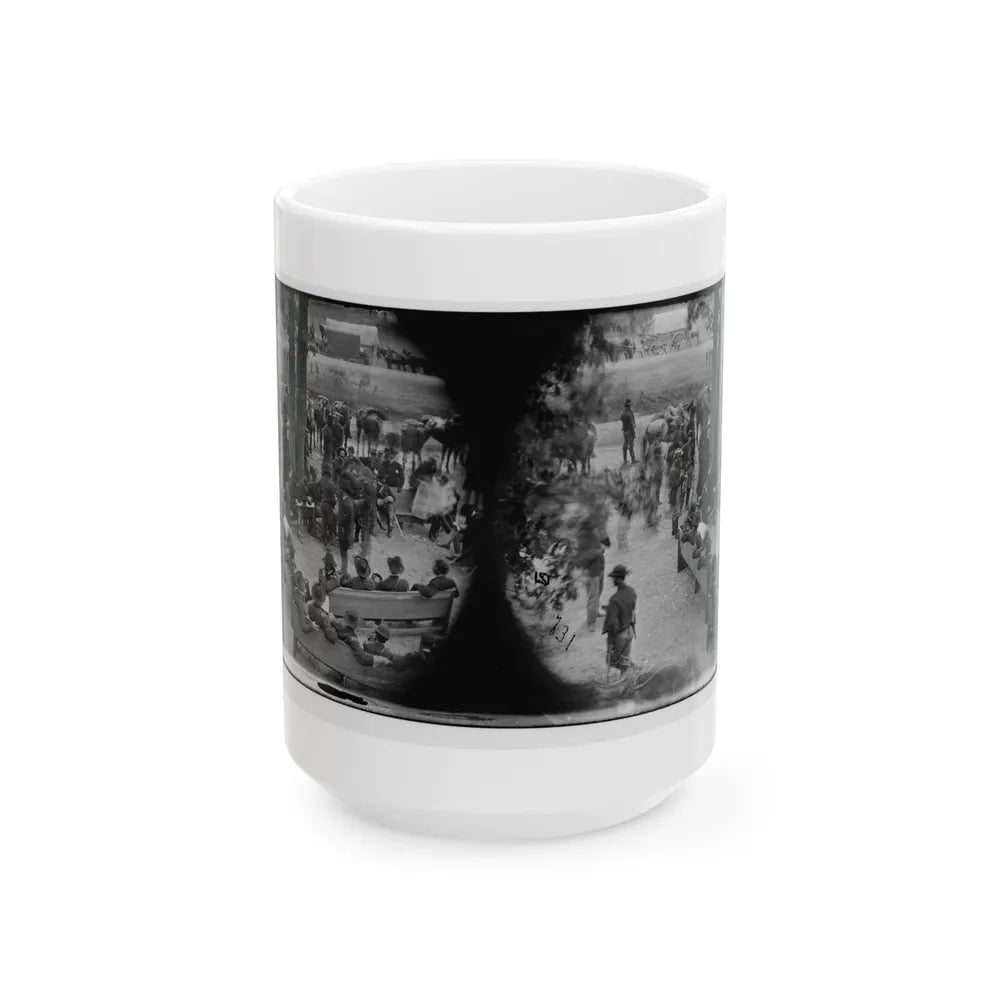 Massaponax Church, Va. Council Of War Gen. Ulysses S. Grant (Left End Of Bench Nearest Tree) Writing A Dispatch (U.S. Civil War) White Coffee Mug-15oz-Go Mug Yourself