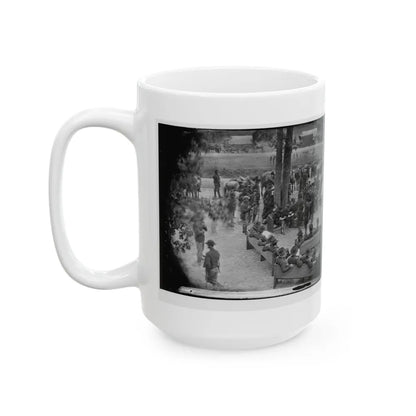 Massaponax Church, Va. Council Of War Gen. Ulysses S. Grant (Left End Of Bench Nearest Tree) Writing A Dispatch (U.S. Civil War) White Coffee Mug-Go Mug Yourself