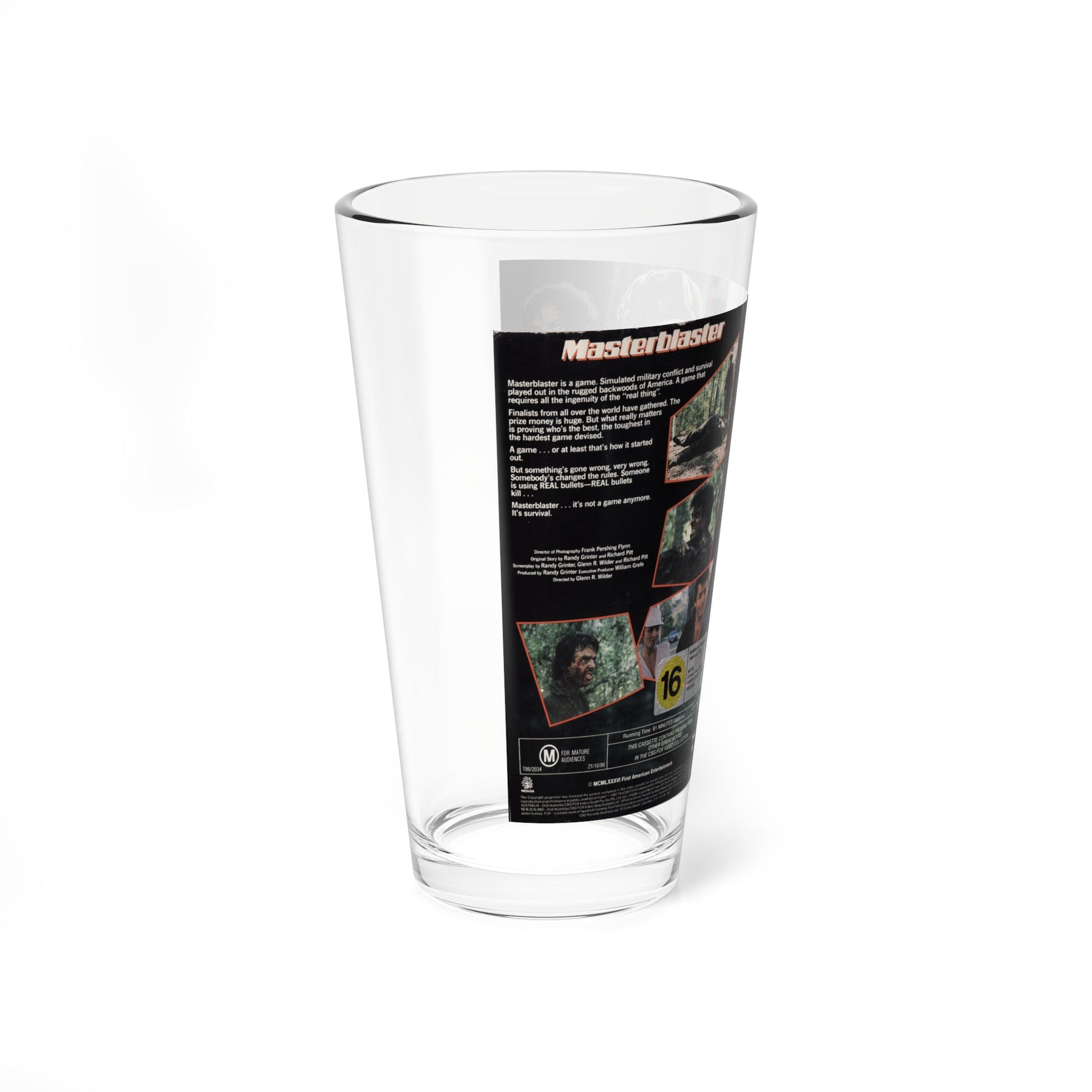 MASTER BLASTER ACTION (VHS COVER) Pint Glass 16oz-Go Mug Yourself