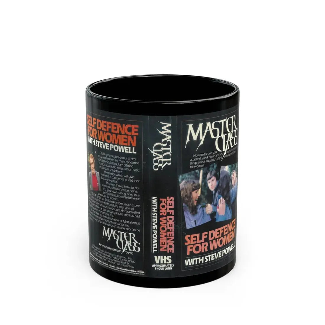 MASTER CLASS SELF DEFENCE FOR WOMEN WITH STEVE POWELL (VHS COVER) - Black Coffee Mug 11oz - Go Mug Yourself