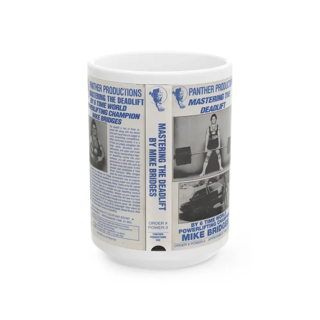 MASTERING THE DEADLIFT PANTHER PRODUCTIONS (VHS COVER) - White Coffee Mug 15oz - Go Mug Yourself