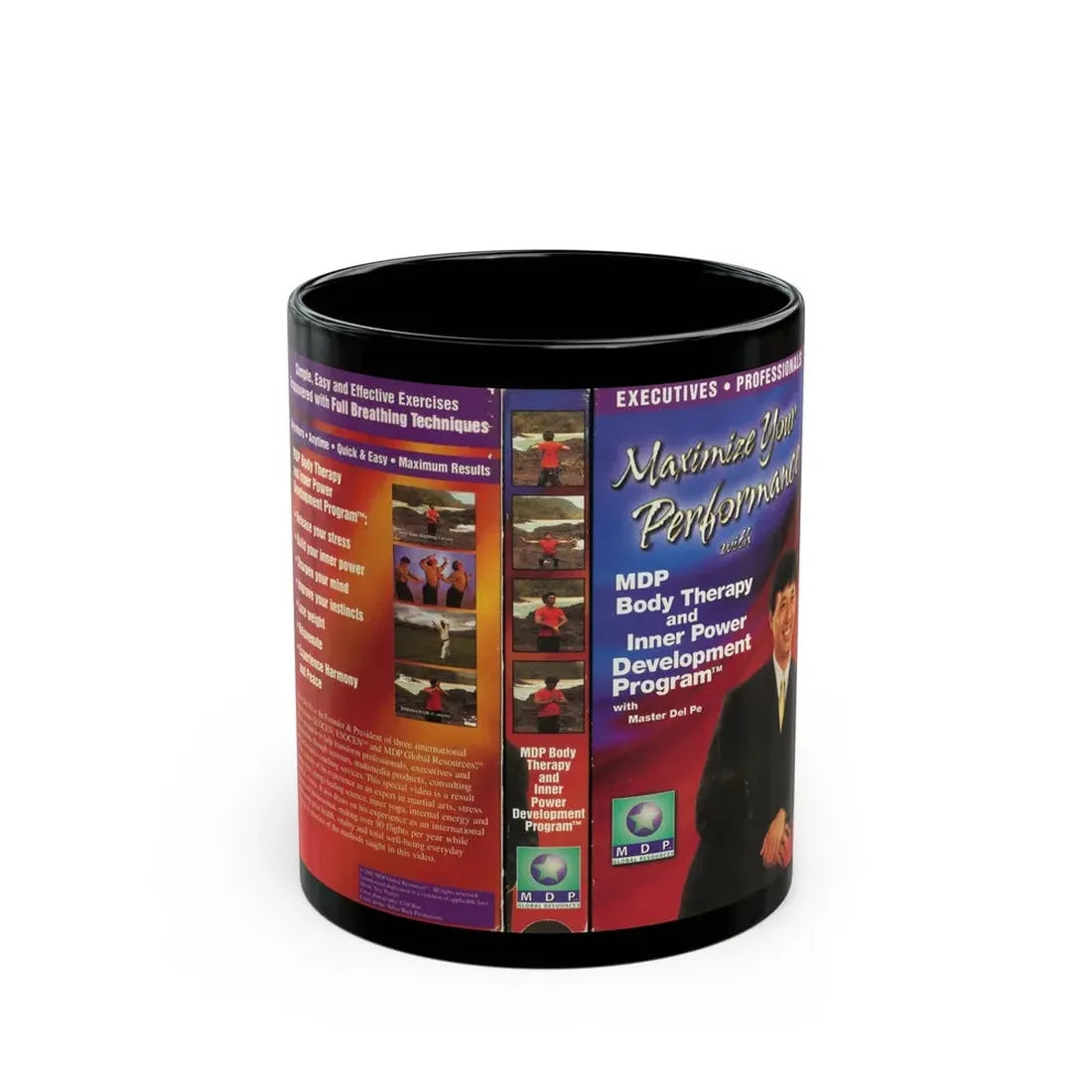 MAXIMIZE YOUR PERFORMANCE WITH MDP BODY THERAPY (VHS COVER) - Black Coffee Mug 11oz - Go Mug Yourself