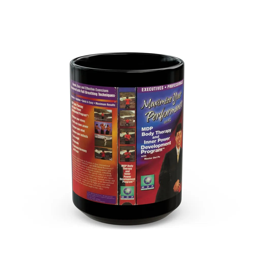 MAXIMIZE YOUR PERFORMANCE WITH MDP BODY THERAPY (VHS COVER) - Black Coffee Mug-15oz-Go Mug Yourself