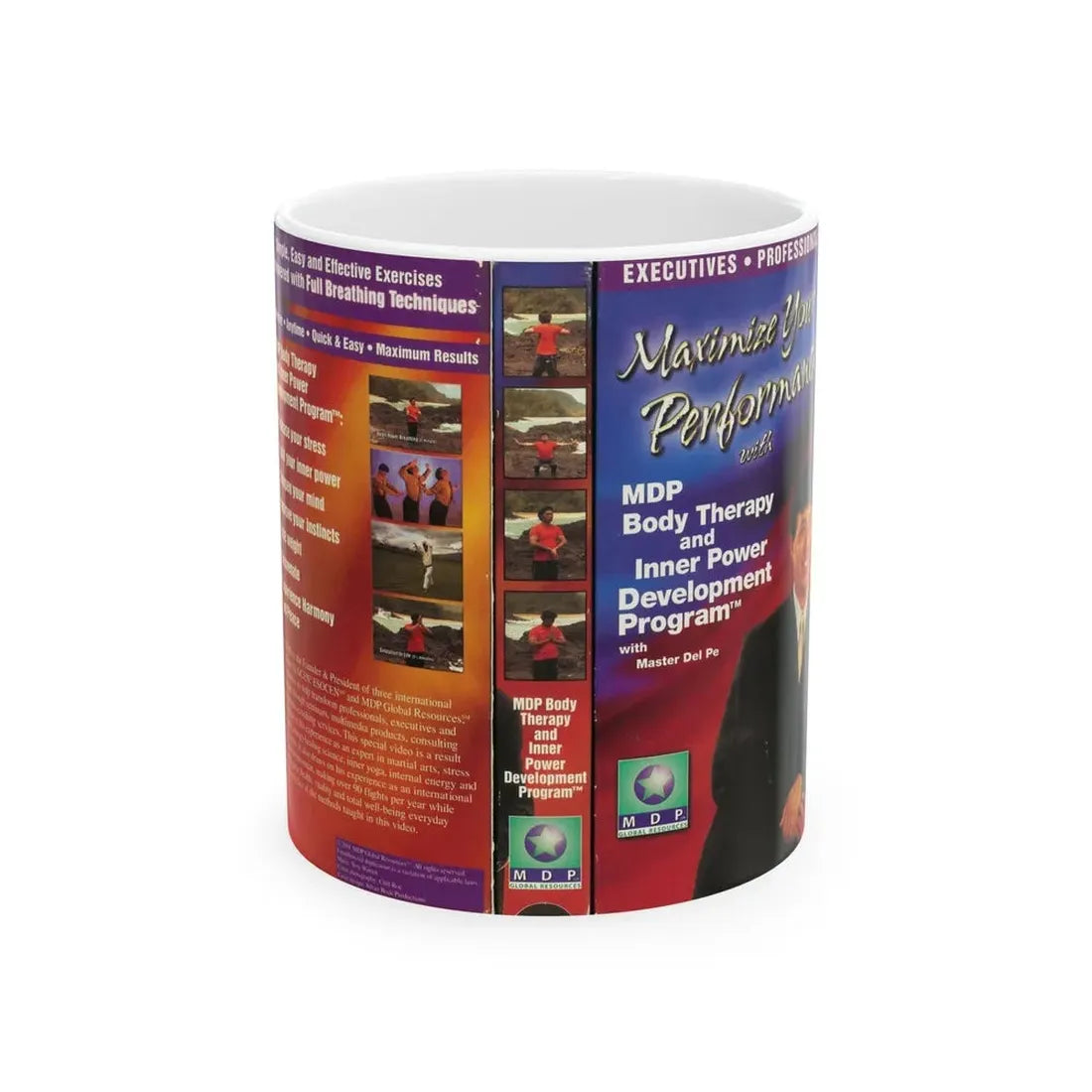 MAXIMIZE YOUR PERFORMANCE WITH MDP BODY THERAPY (VHS COVER) - White Coffee Mug 11oz - Go Mug Yourself