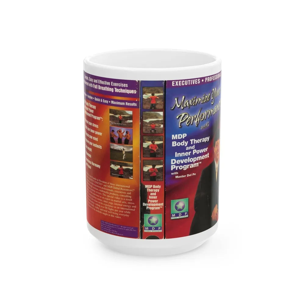 MAXIMIZE YOUR PERFORMANCE WITH MDP BODY THERAPY (VHS COVER) - White Coffee Mug-15oz-Go Mug Yourself