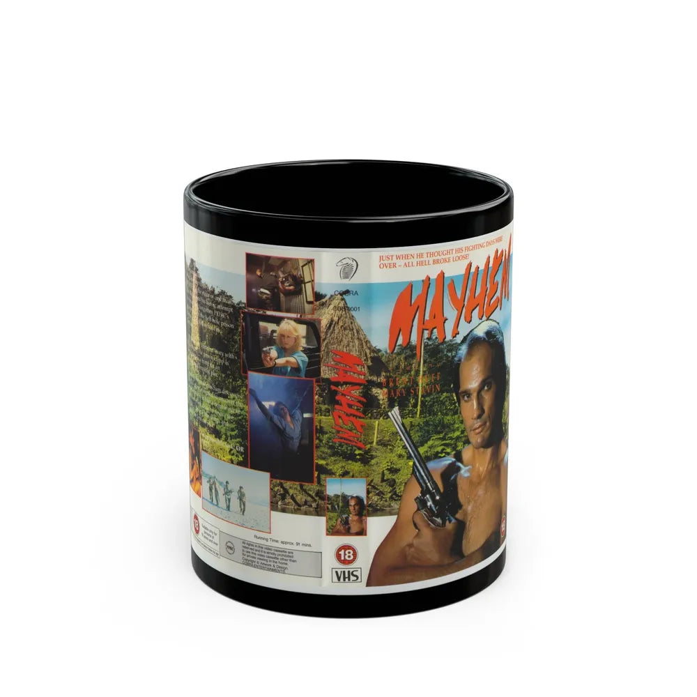 MAYHEM ACTION (VHS COVER) - Black Coffee Mug-11oz-Go Mug Yourself