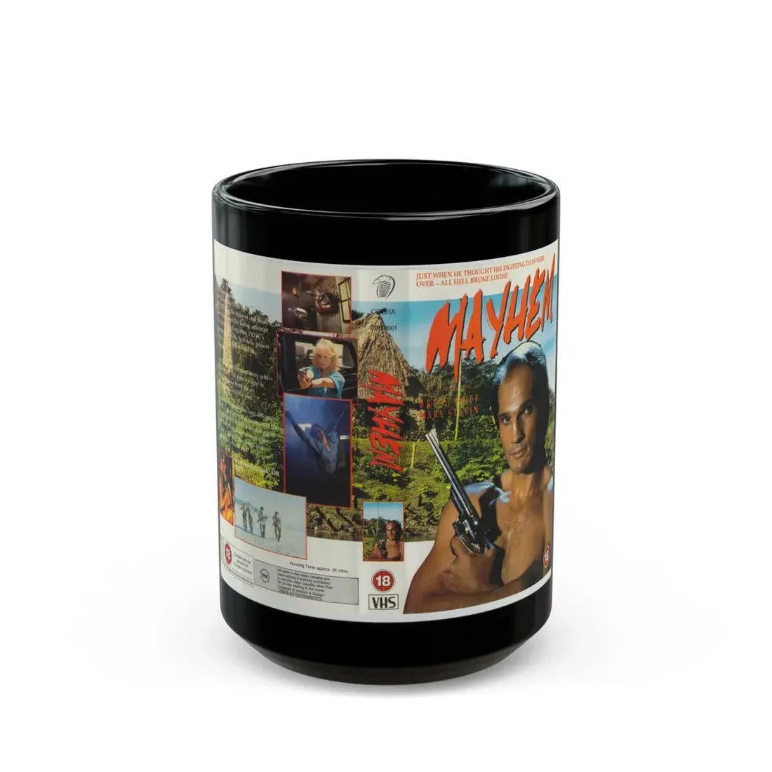 MAYHEM ACTION (VHS COVER) - Black Coffee Mug 15oz - Go Mug Yourself