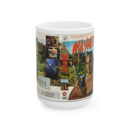 MAYHEM ACTION (VHS COVER) - White Coffee Mug 15oz - Go Mug Yourself