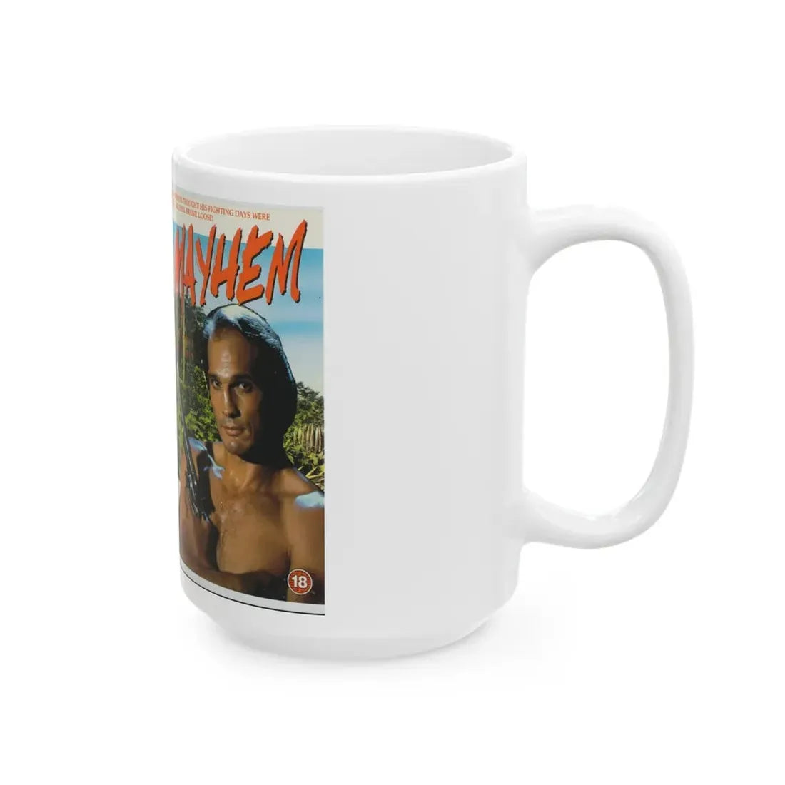 MAYHEM ACTION (VHS COVER) - White Coffee Mug - Go Mug Yourself