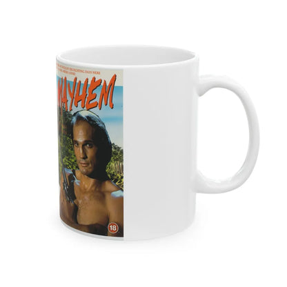 MAYHEM ACTION (VHS COVER) - White Coffee Mug-Go Mug Yourself