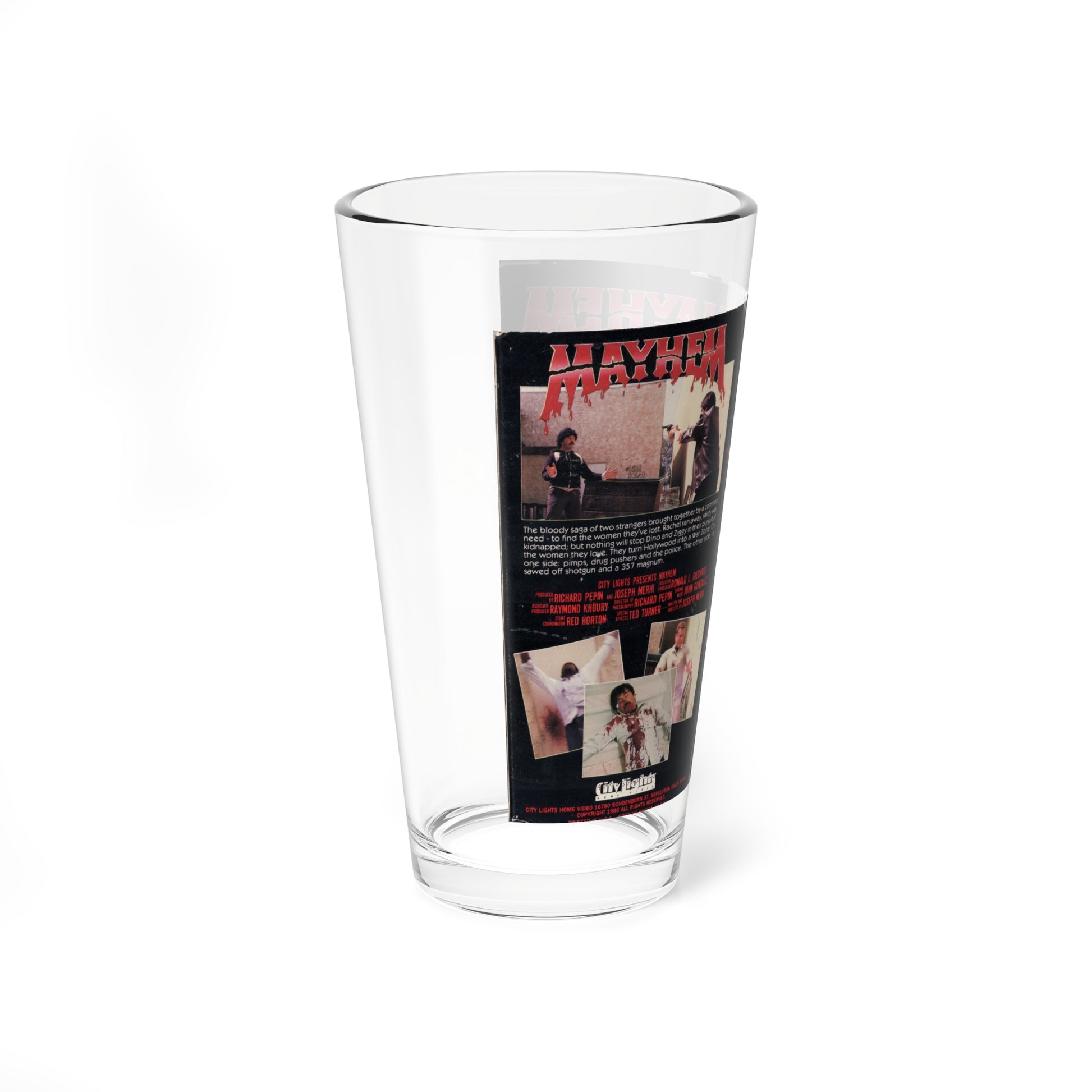 MAYHEM (VHS COVER) Pint Glass 16oz-Go Mug Yourself