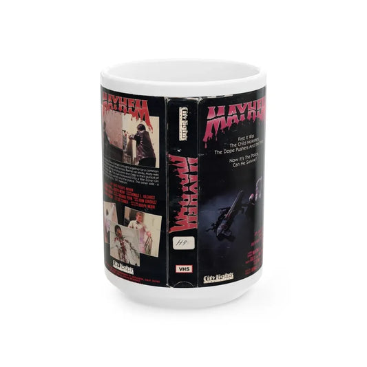 MAYHEM (VHS COVER) - White Coffee Mug 15oz - Go Mug Yourself