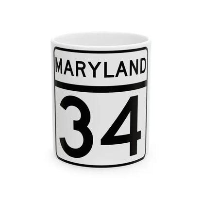 MD Route 34 (Maryland) (Road Sign) White Coffee Mug 11oz - Go Mug Yourself