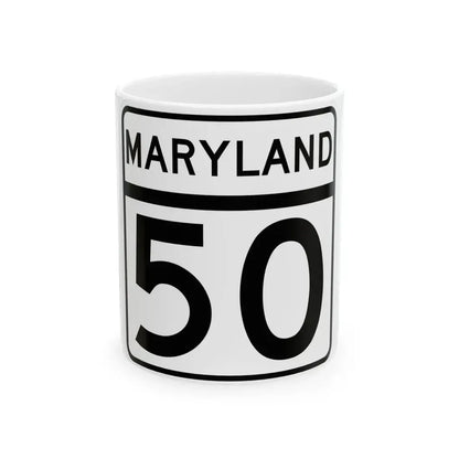 MD Route 50 (Maryland) (Road Sign) White Coffee Mug 11oz - Go Mug Yourself
