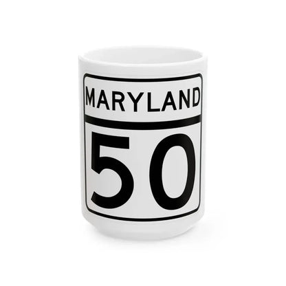 MD Route 50 (Maryland) (Road Sign) White Coffee Mug 15oz - Go Mug Yourself