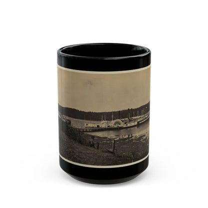 Medical Supply Ships Connecticut And Planter Docked At A Wharf On The Appomattox River (U.S. Civil War) Black Coffee Mug-15oz-Go Mug Yourself