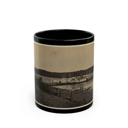Medical Supply Ships  Connecticut  And  Planter  Docked At A Wharf On The Appomattox River (U.S. Civil War) Black Coffee Mug 11oz - Go Mug Yourself