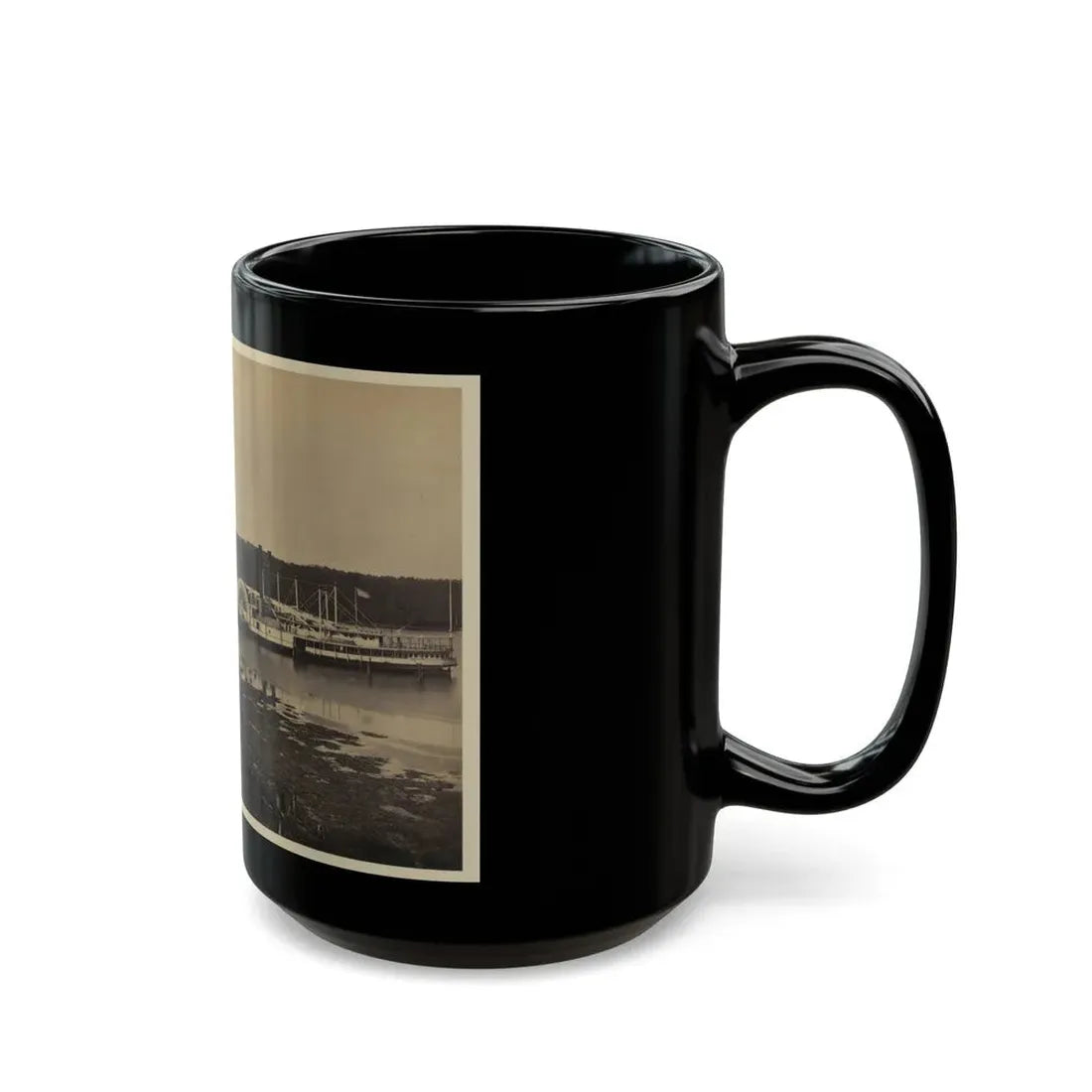 Medical Supply Ships  Connecticut  And  Planter  Docked At A Wharf On The Appomattox River (U.S. Civil War) Black Coffee Mug - Go Mug Yourself