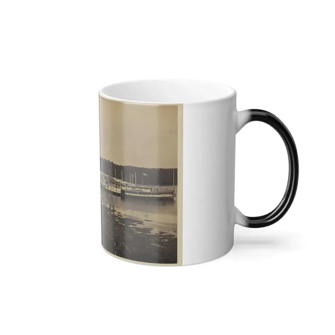 Medical Supply Ships  Connecticut  and  Planter  Docked at a Wharf on the Appomattox River (U.S. Civil War) Color Changing Coffee Mug 11oz - Go Mug Yourself