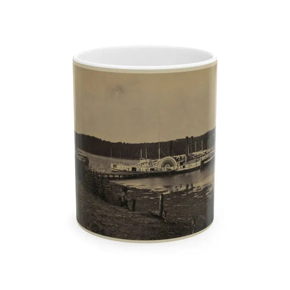 Medical Supply Ships  Connecticut  And  Planter  Docked At A Wharf On The Appomattox River (U.S. Civil War) White Coffee Mug 11oz - Go Mug Yourself