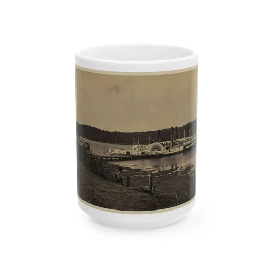 Medical Supply Ships  Connecticut  And  Planter  Docked At A Wharf On The Appomattox River (U.S. Civil War) White Coffee Mug 15oz - Go Mug Yourself