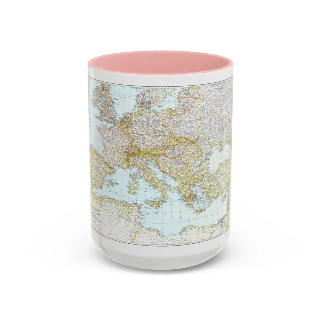 Mediterranean as of September 1 (1939) (Map) Accent Coffee Mug 15oz Pink - Go Mug Yourself