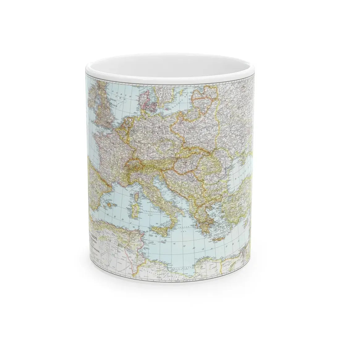 Mediterranean as of September 1 (1939) (Map) White Coffee Mug 11oz - Go Mug Yourself