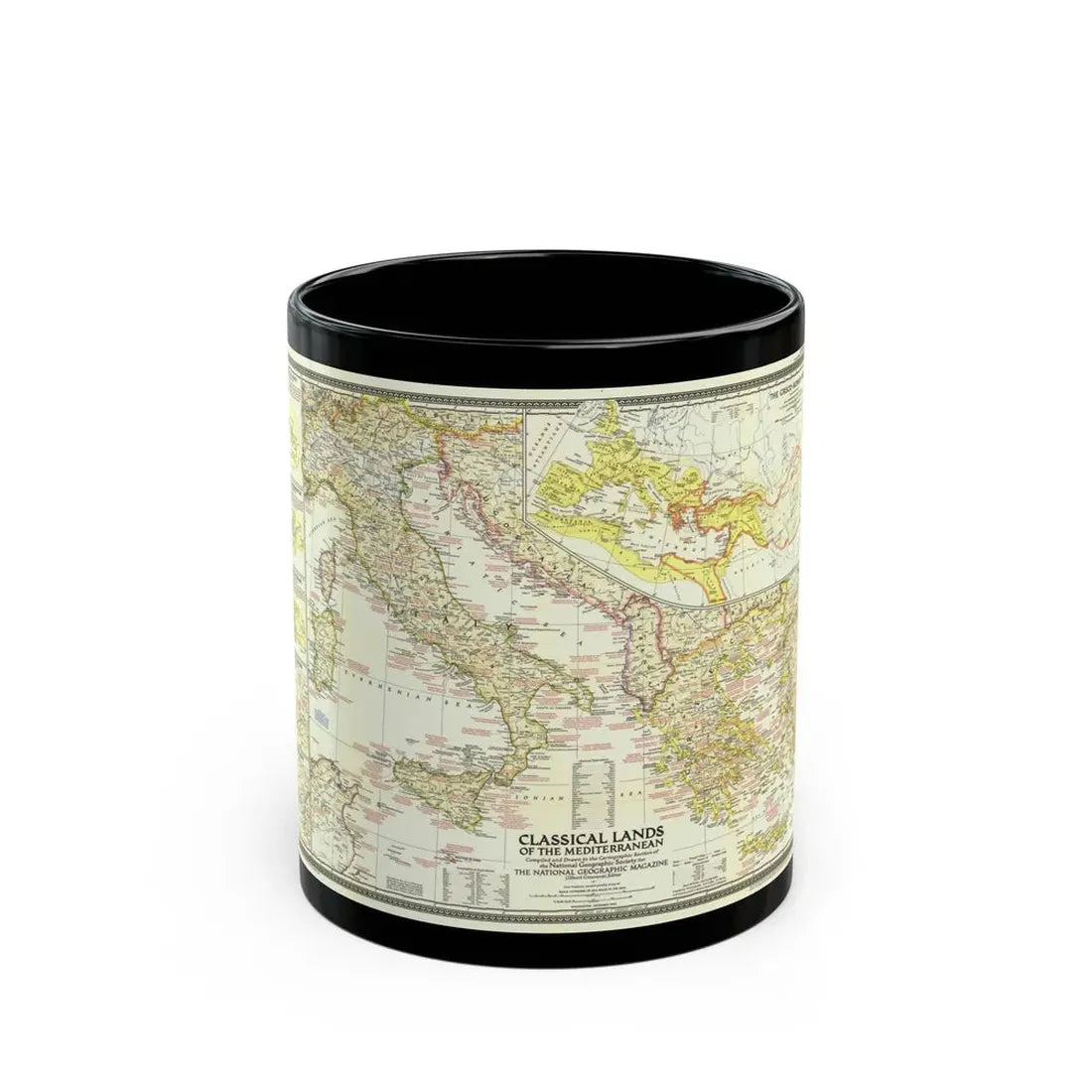 Mediterranean - Classical Lands (1949) (Map) Black Coffee Mug 11oz - Go Mug Yourself