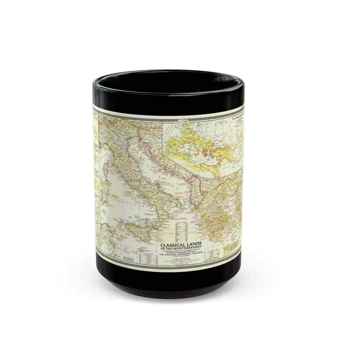 Mediterranean - Classical Lands (1949) (Map) Black Coffee Mug 15oz - Go Mug Yourself
