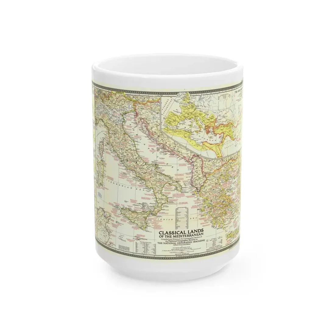 Mediterranean - Classical Lands (1949) (Map) White Coffee Mug 15oz - Go Mug Yourself