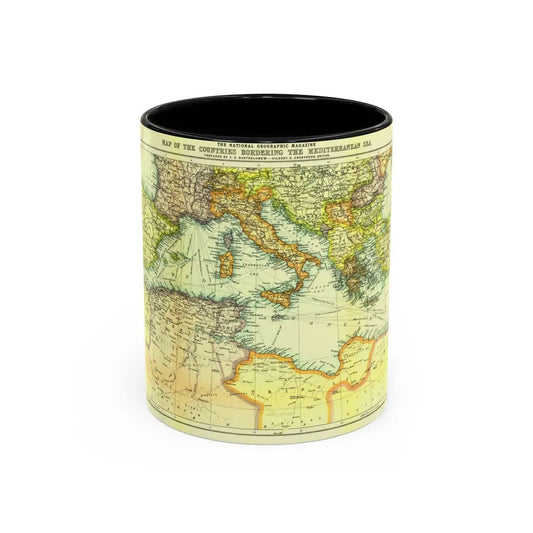 Mediterranean - Countries Bordering the (1912) (Map) Accent Coffee Mug 11oz Black - Go Mug Yourself