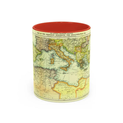 Mediterranean - Countries Bordering the (1912) (Map) Accent Coffee Mug 11oz Red - Go Mug Yourself