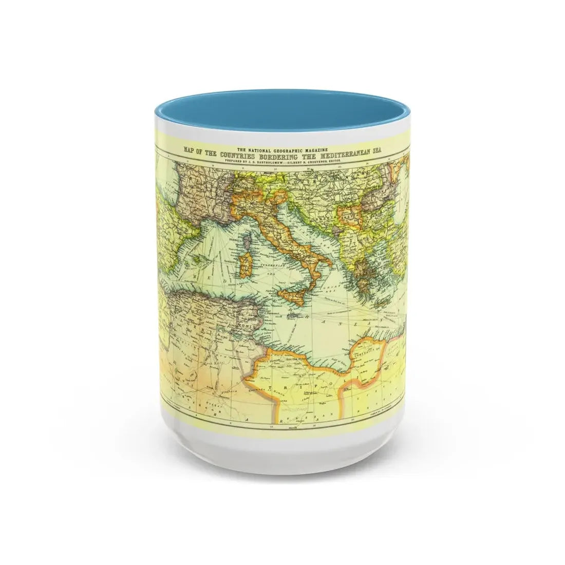 Mediterranean - Countries Bordering the (1912) (Map) Accent Coffee Mug 15oz Light Blue - Go Mug Yourself