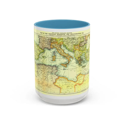 Mediterranean - Countries Bordering the (1912) (Map) Accent Coffee Mug 15oz Light Blue - Go Mug Yourself