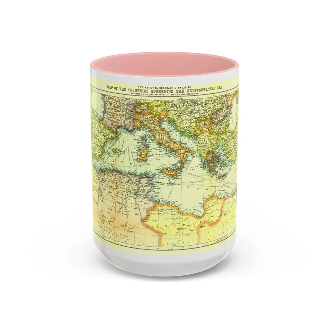 Mediterranean - Countries Bordering the (1912) (Map) Accent Coffee Mug 15oz Pink - Go Mug Yourself