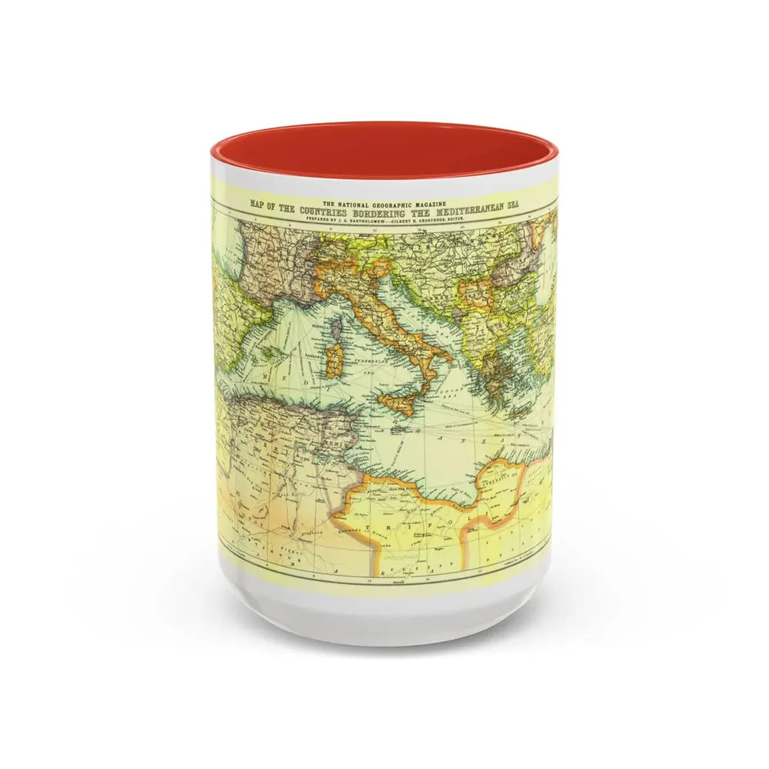 Mediterranean - Countries Bordering the (1912) (Map) Accent Coffee Mug 15oz Red - Go Mug Yourself