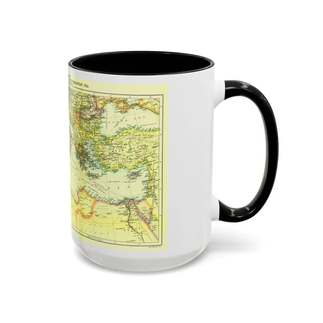 Mediterranean - Countries Bordering the (1912) (Map) Accent Coffee Mug - Go Mug Yourself