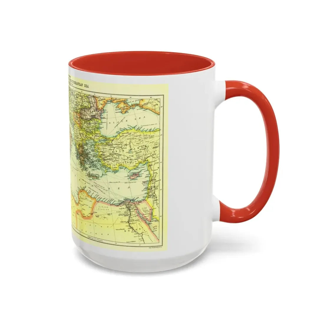 Mediterranean - Countries Bordering the (1912) (Map) Accent Coffee Mug - Go Mug Yourself