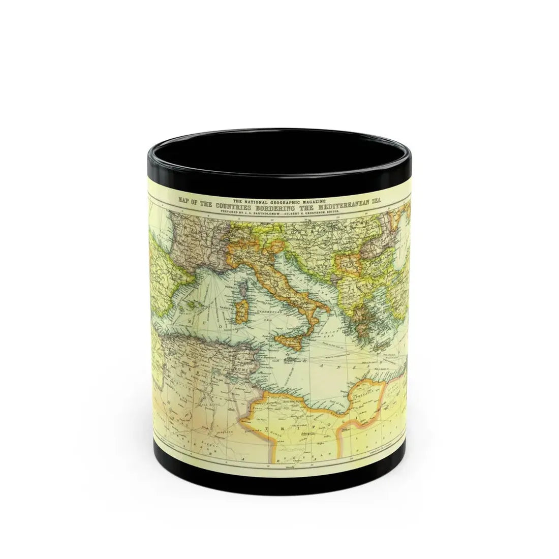 Mediterranean - Countries Bordering the (1912) (Map) Black Coffee Mug 11oz - Go Mug Yourself