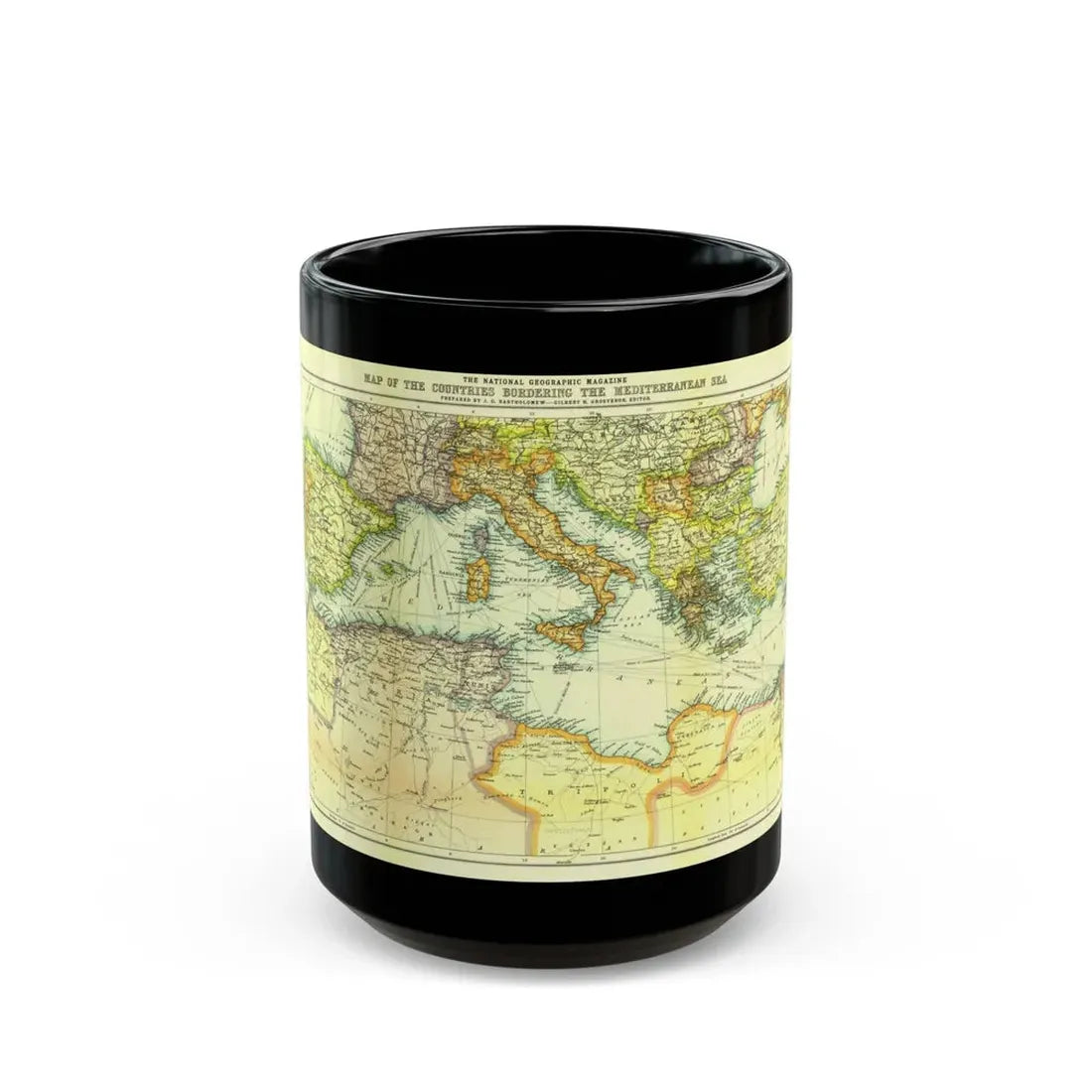 Mediterranean - Countries Bordering the (1912) (Map) Black Coffee Mug 15oz - Go Mug Yourself