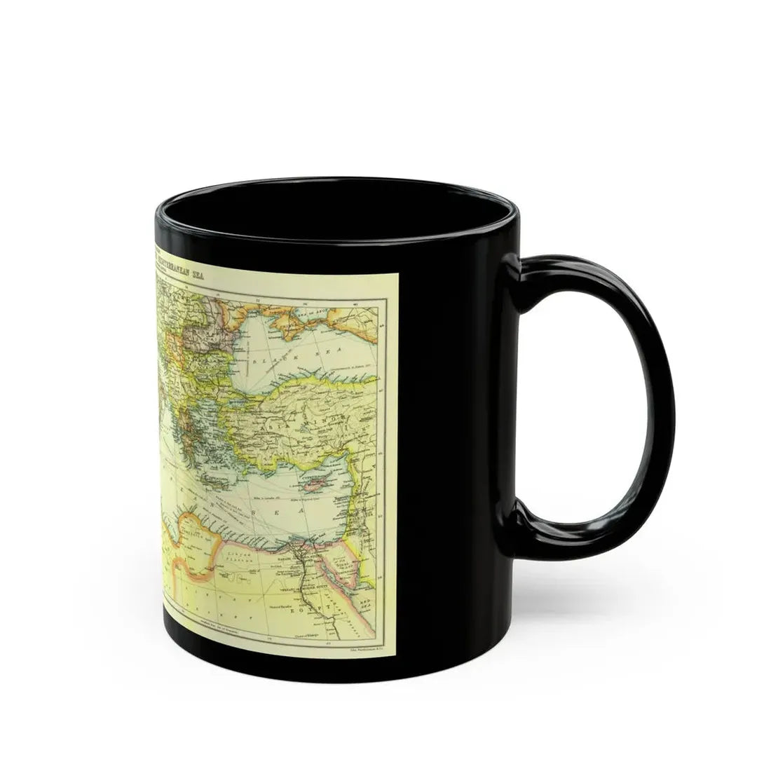 Mediterranean - Countries Bordering the (1912) (Map) Black Coffee Mug - Go Mug Yourself