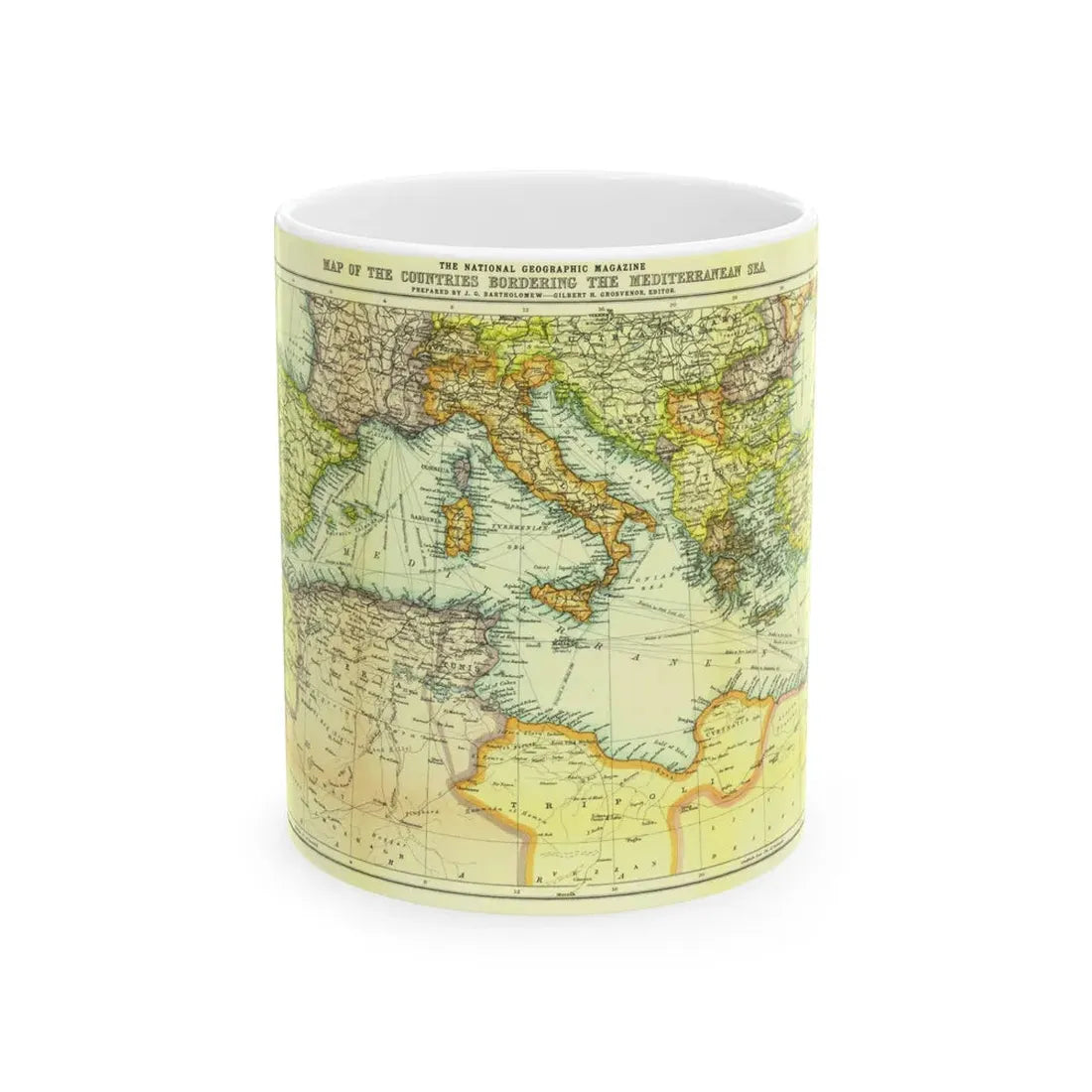 Mediterranean - Countries Bordering the (1912) (Map) White Coffee Mug 11oz - Go Mug Yourself