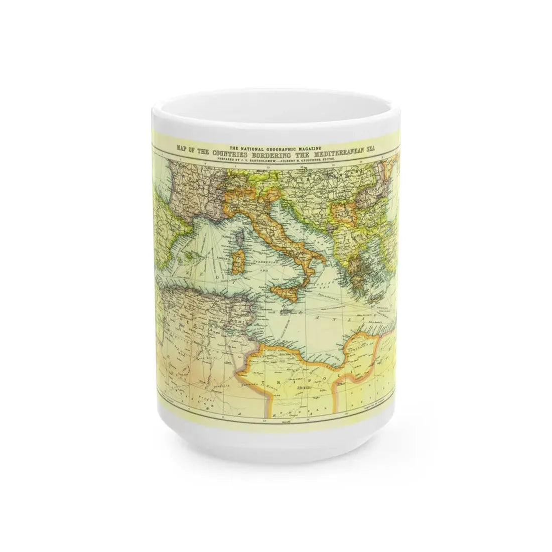 Mediterranean - Countries Bordering the (1912) (Map) White Coffee Mug 15oz - Go Mug Yourself