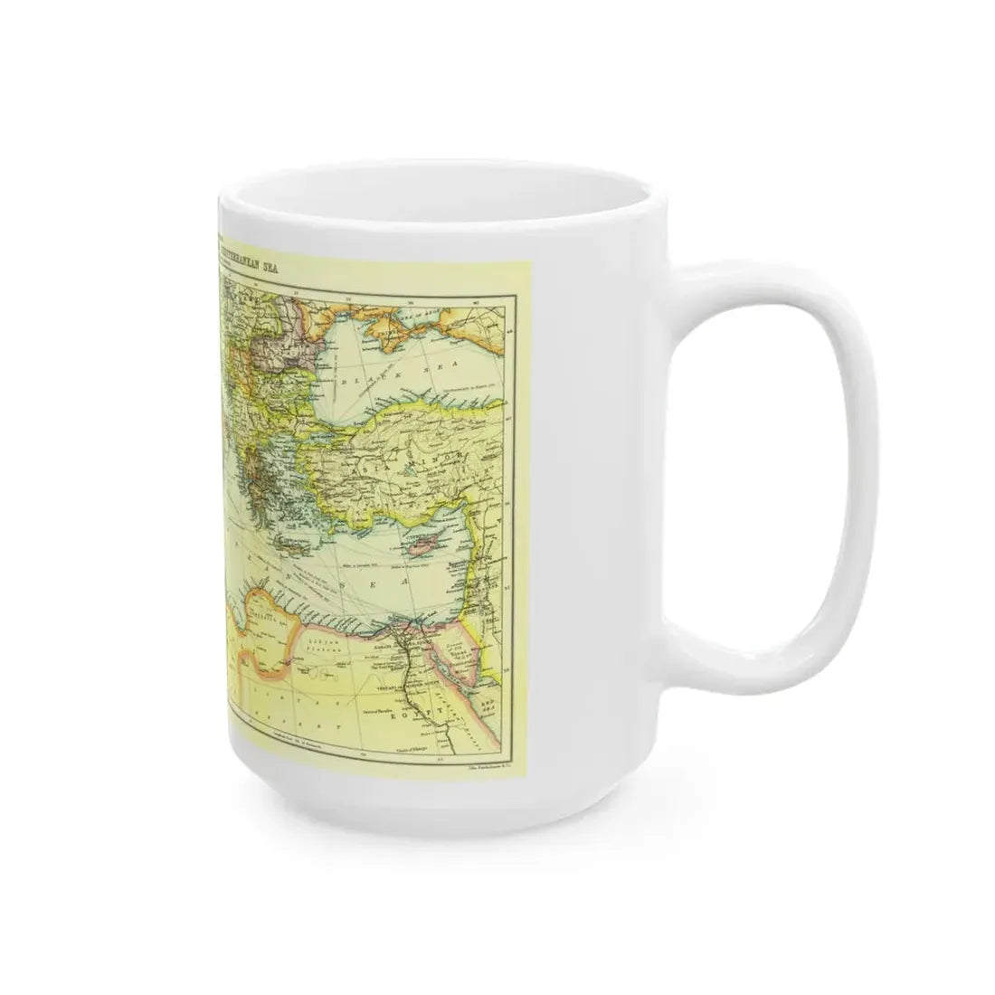 Mediterranean - Countries Bordering the (1912) (Map) White Coffee Mug - Go Mug Yourself