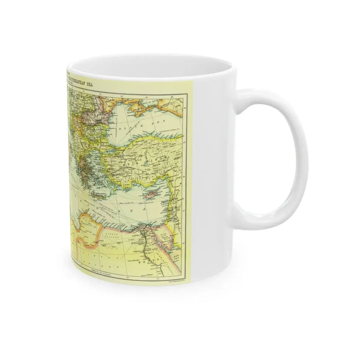 Mediterranean - Countries Bordering the (1912) (Map) White Coffee Mug - Go Mug Yourself