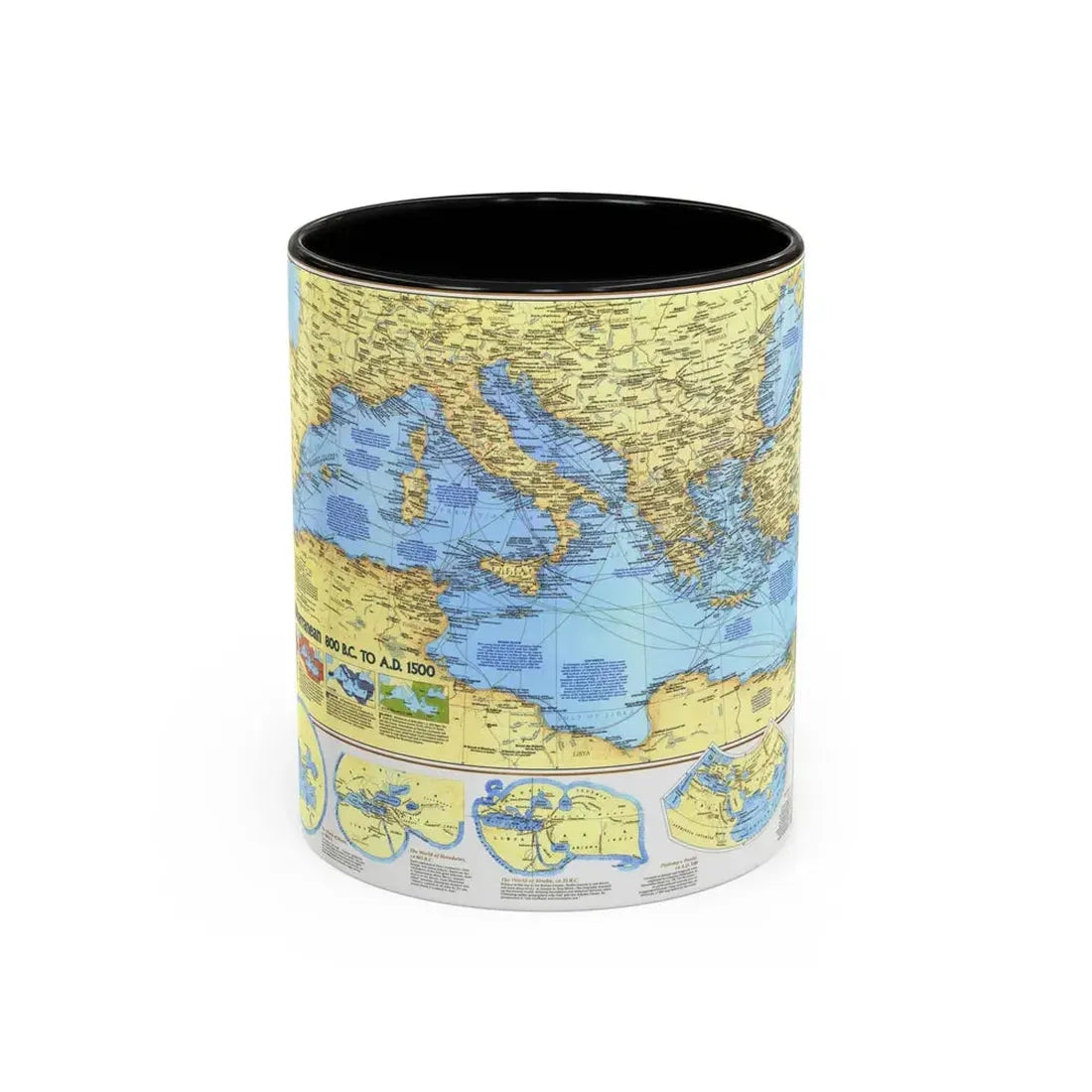 Mediterranean - Historic , 800 BC to AD 1500 (1982) (Map) Accent Coffee Mug 11oz Black - Go Mug Yourself