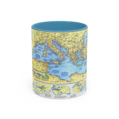 Mediterranean - Historic , 800 BC to AD 1500 (1982) (Map) Accent Coffee Mug 11oz Light Blue - Go Mug Yourself