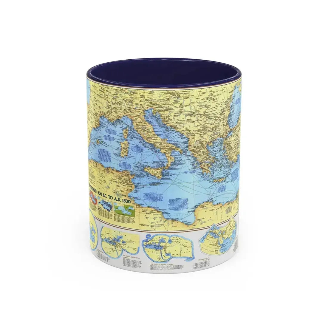 Mediterranean - Historic , 800 BC to AD 1500 (1982) (Map) Accent Coffee Mug 11oz Navy - Go Mug Yourself