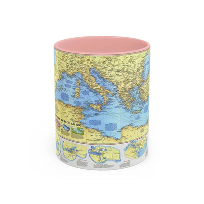 Mediterranean - Historic , 800 BC to AD 1500 (1982) (Map) Accent Coffee Mug 11oz Pink - Go Mug Yourself